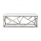 Tufted White Vegan Leather Bench | OROA Modern Lindsey
