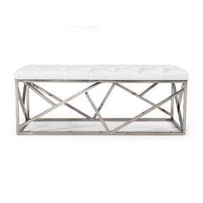 Modern European furniture - Tufted White Vegan Leather Bench - www.oroa.com