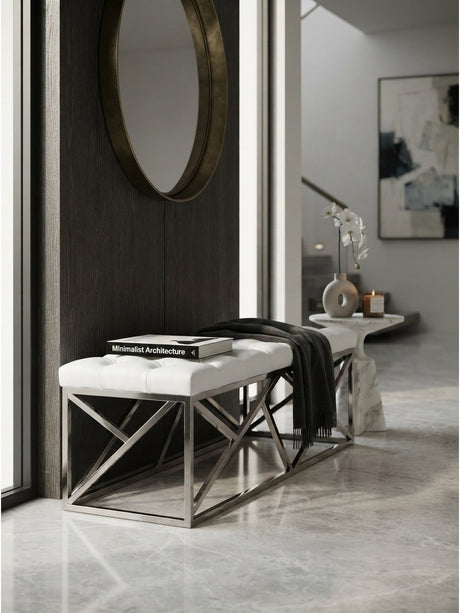 Tufted White Vegan Leather Bench | OROA Modern Lindsey