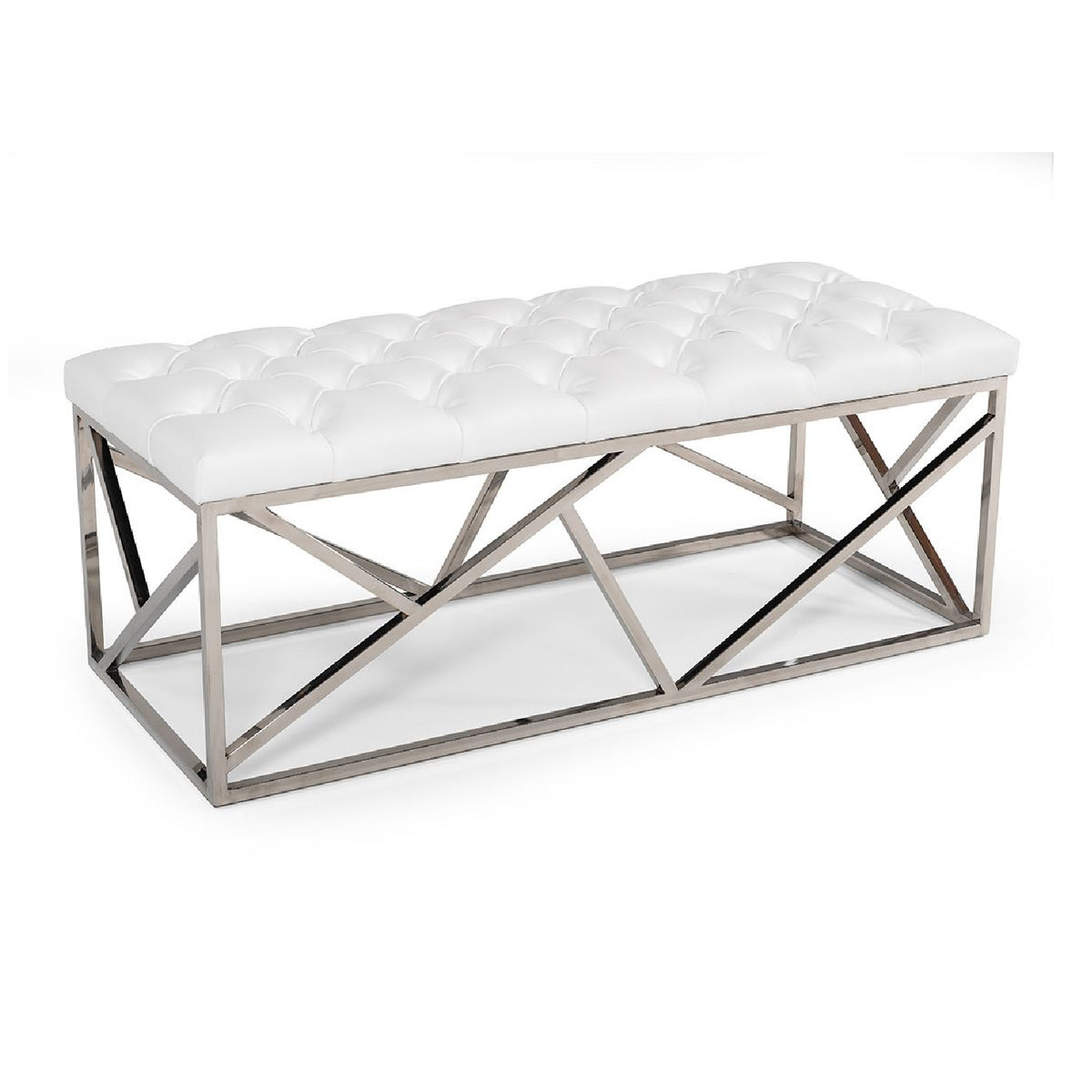Tufted White Vegan Leather Bench | OROA Modern Lindsey