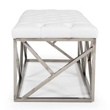 Tufted White Vegan Leather Bench | OROA Modern Lindsey
