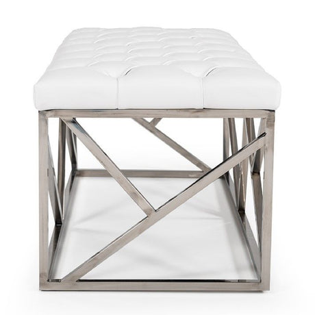 Tufted White Vegan Leather Bench | OROA Modern Lindsey