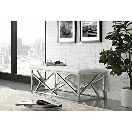 Tufted White Vegan Leather Bench | OROA Modern Lindsey