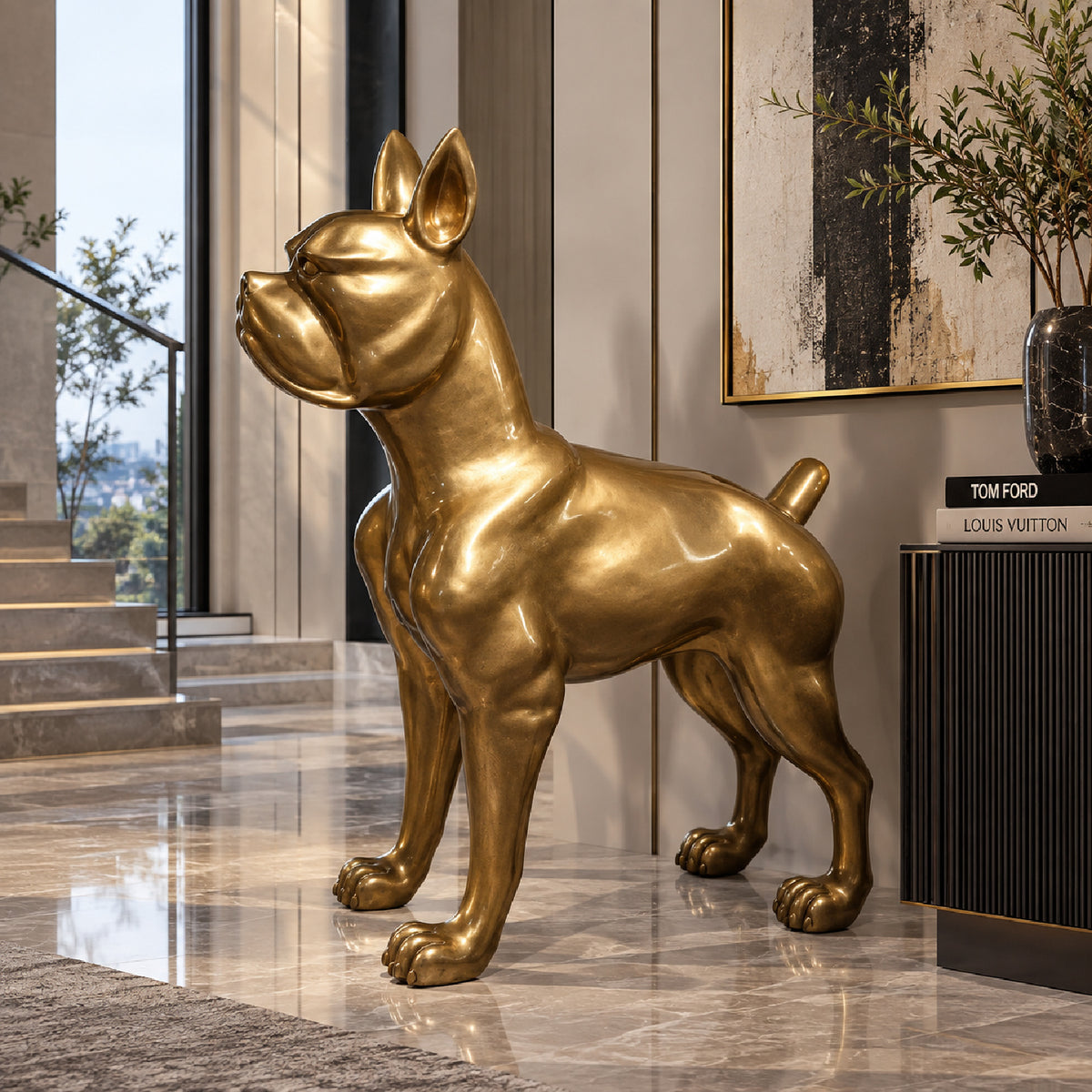 Gold Fiberglass Sculpture L | OROA Modern Dog