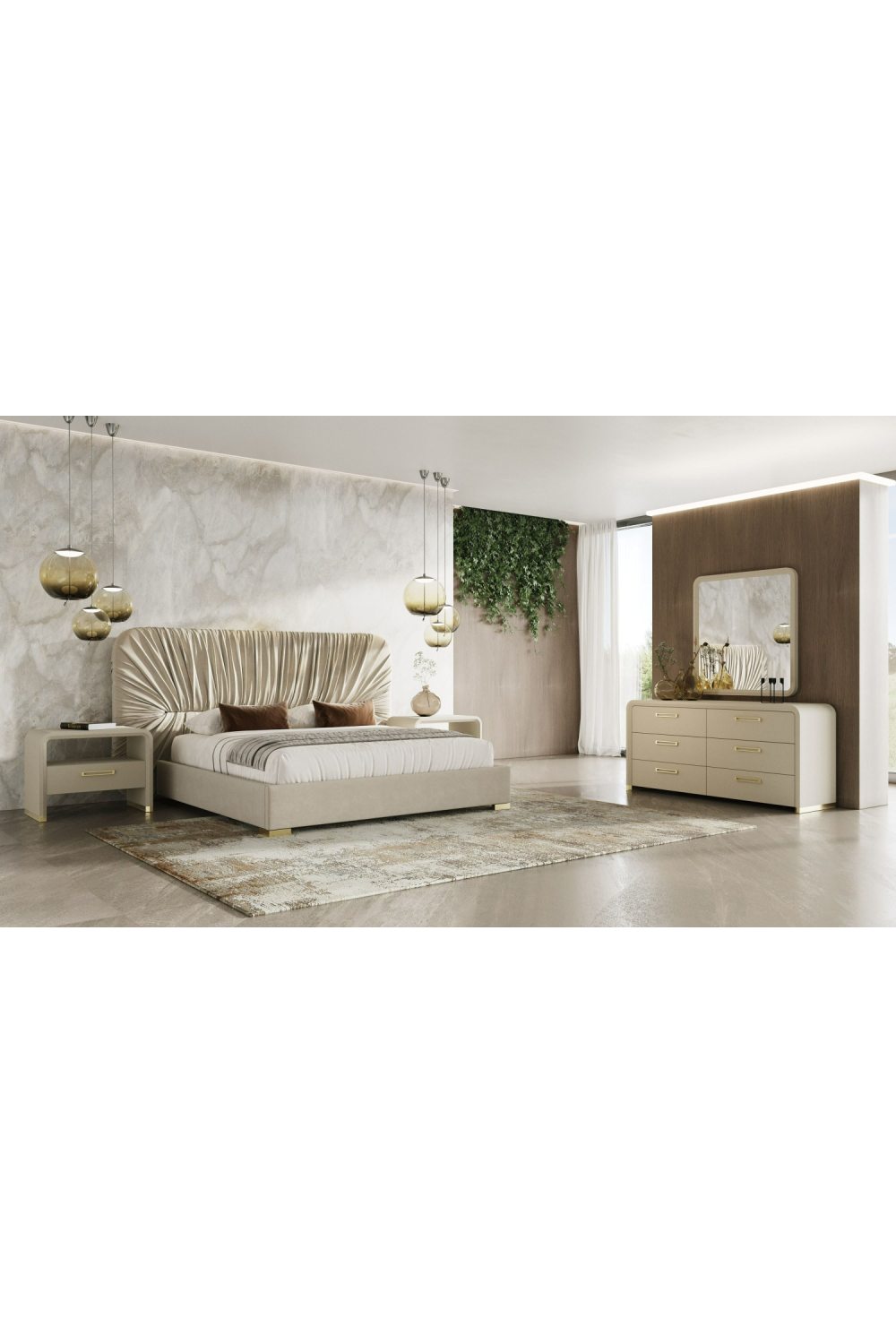 Beige Velvet Bed | OROA Modern Florence | Oroa.com