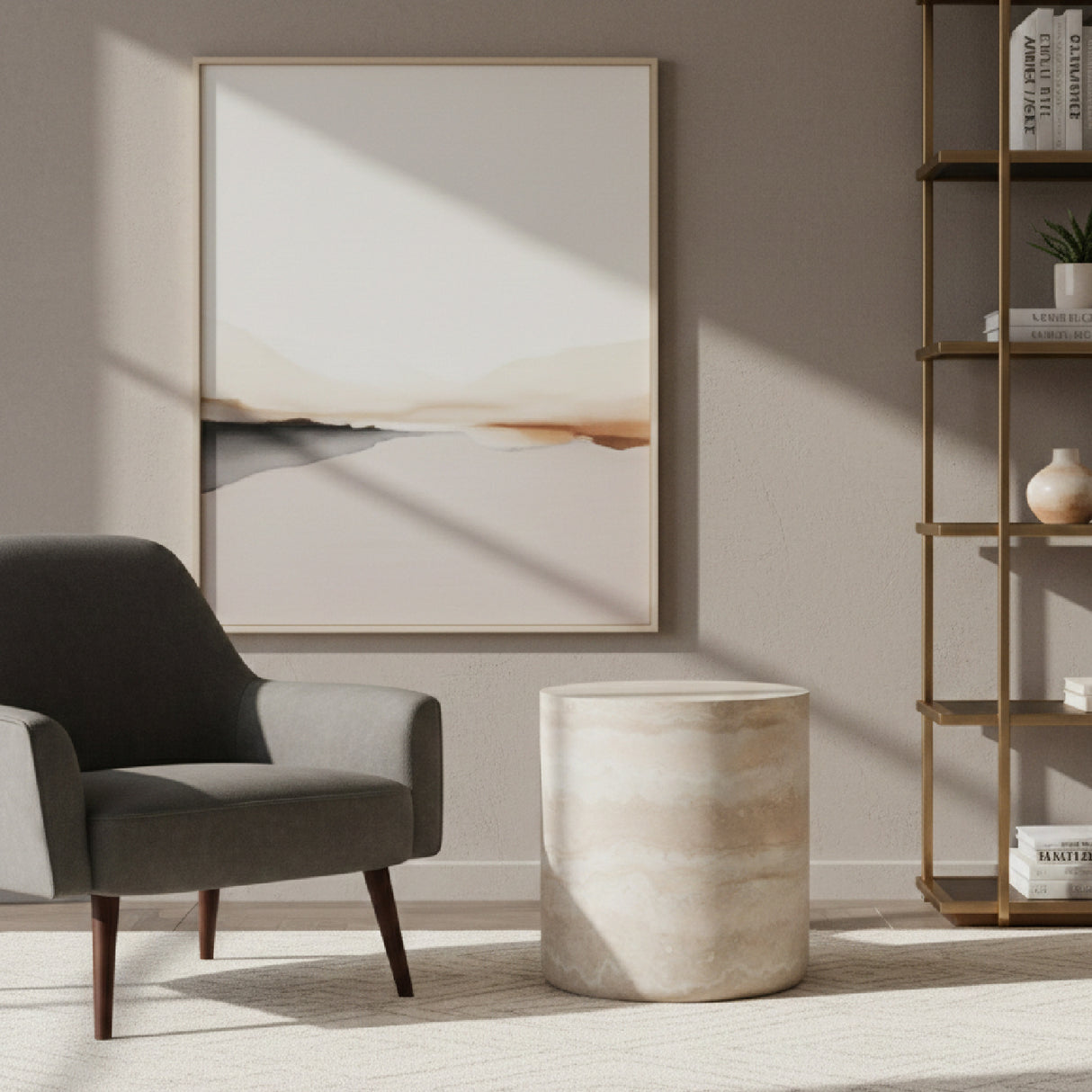 Round Travertine End Table | OROA Modern Cozad