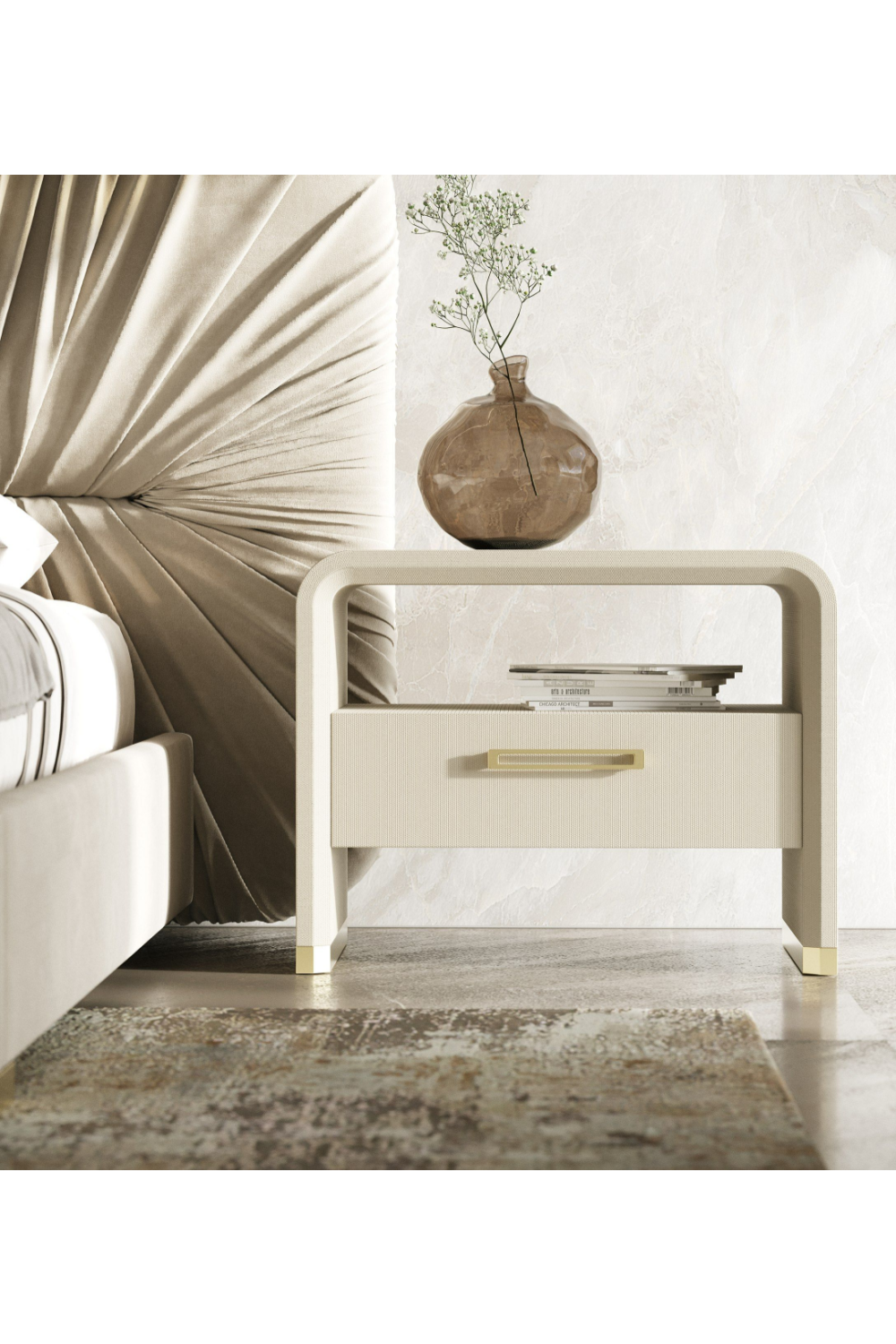 Beige Leatherette Nightstand | OROA Modern Florence | Oroa.com
