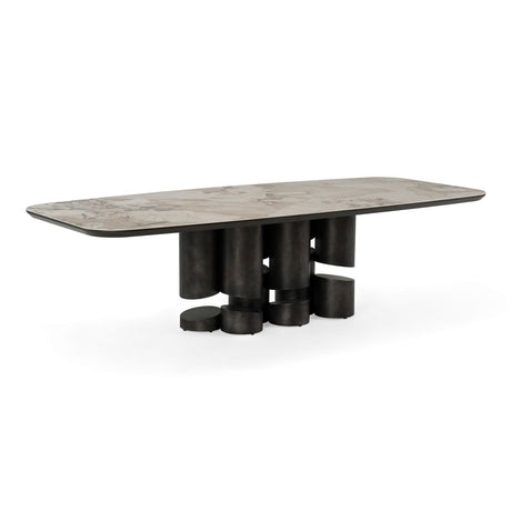 Modern European furniture - Gray Brass Oval Dining Table - www.oroa.com