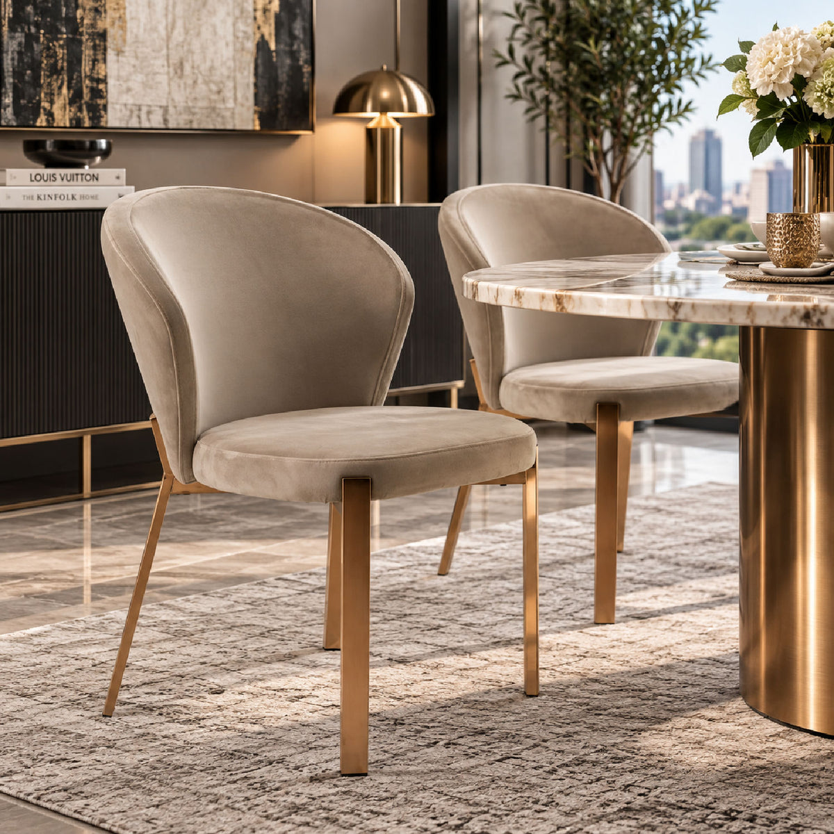 Velvet & Rosegold Dining Chairs (2) | OROA Modern Nadia