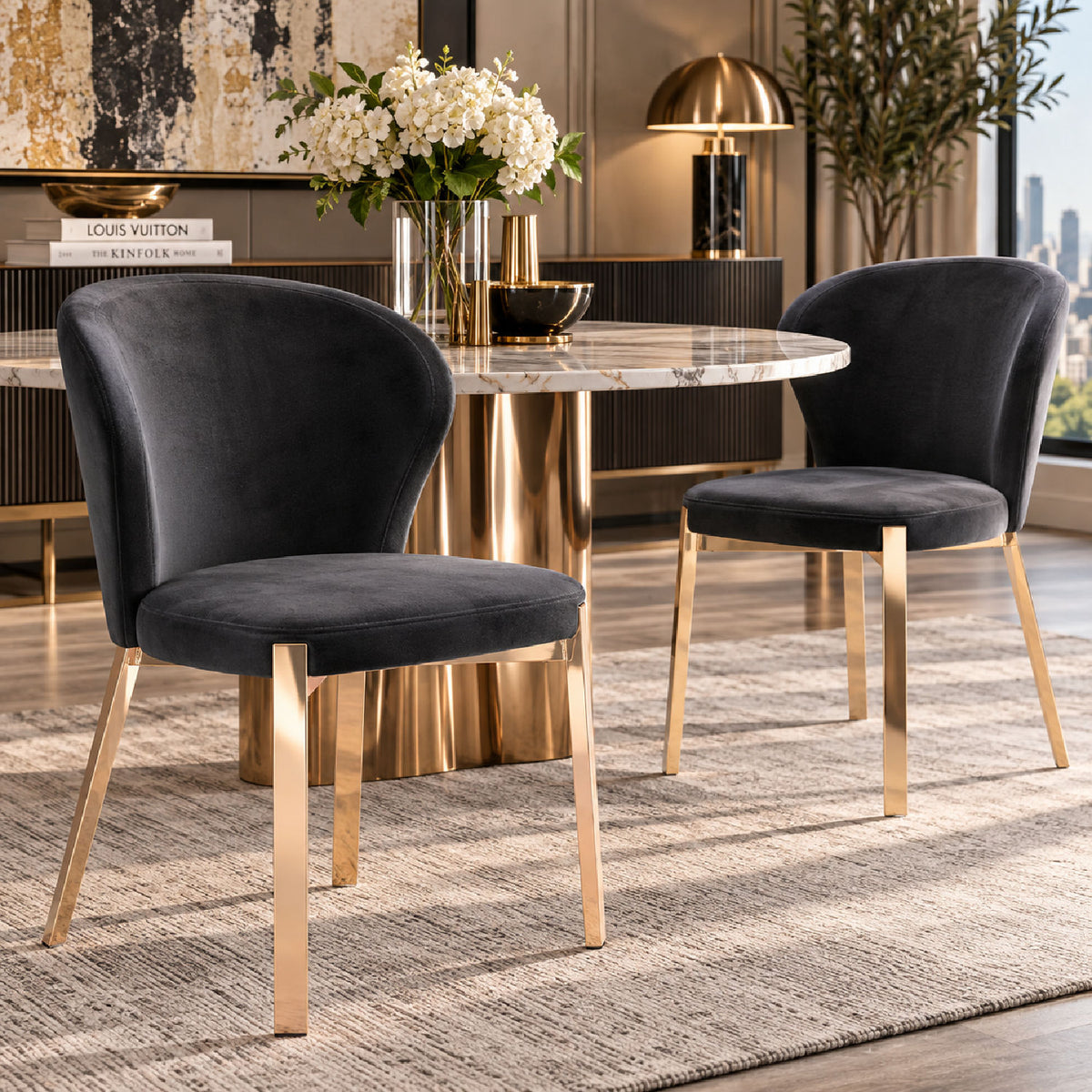 Velvet & Rosegold Dining Chairs (2) | OROA Modern Nadia