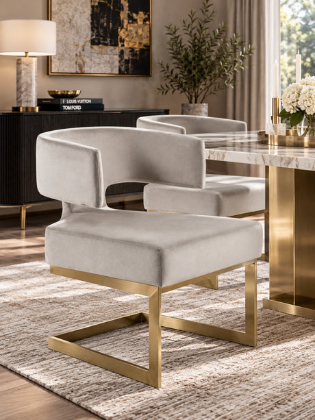 White Velvet Cantilevered Dining Chair | OROA Modern Calvo