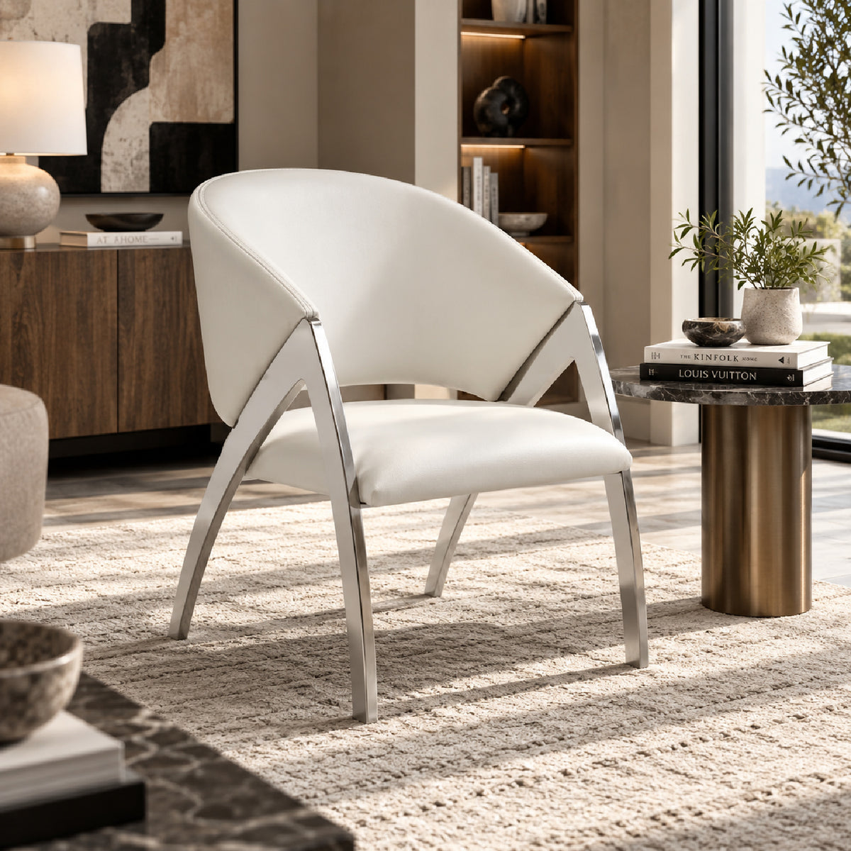 White Leatherette Accent Chair | OROA Modern Rabia
