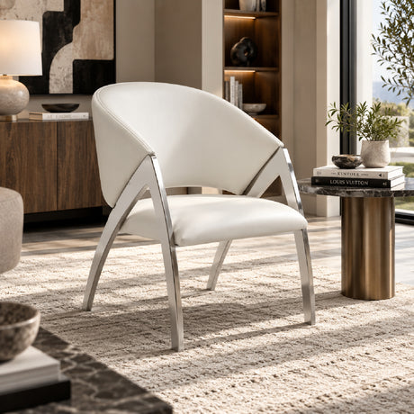 White Leatherette Accent Chair - OROA Modern Rabia - view 2