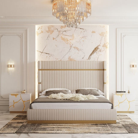 Modern European furniture - 
Beige Bonded Leather Bed - www.oroa.com