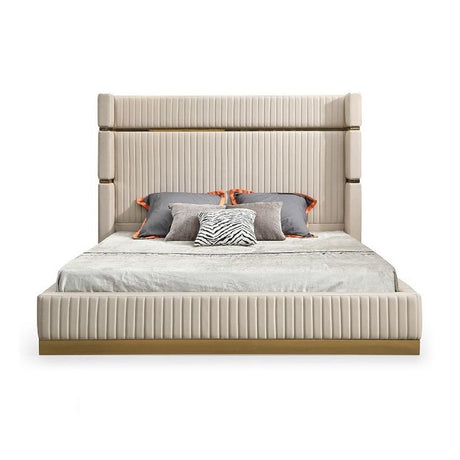 Modern European furniture - 
Beige Bonded Leather Bed - www.oroa.com