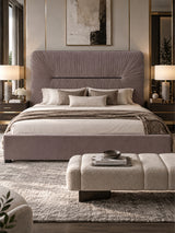 Pleated Gray Velvet Eastern King Bed | OROA Modern Duke