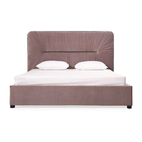 Pleated Gray Velvet Eastern King Bed | OROA Modern Duke