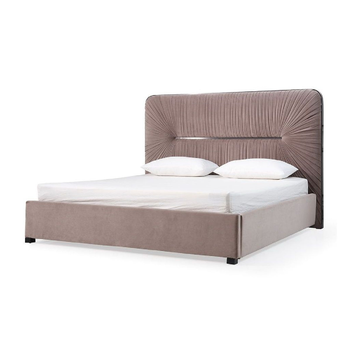 Pleated Gray Velvet Eastern King Bed | OROA Modern Duke