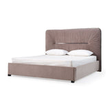 Pleated Gray Velvet Eastern King Bed | OROA Modern Duke