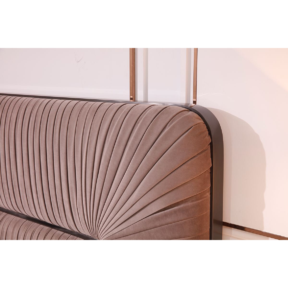Pleated Gray Velvet Eastern King Bed | OROA Modern Duke