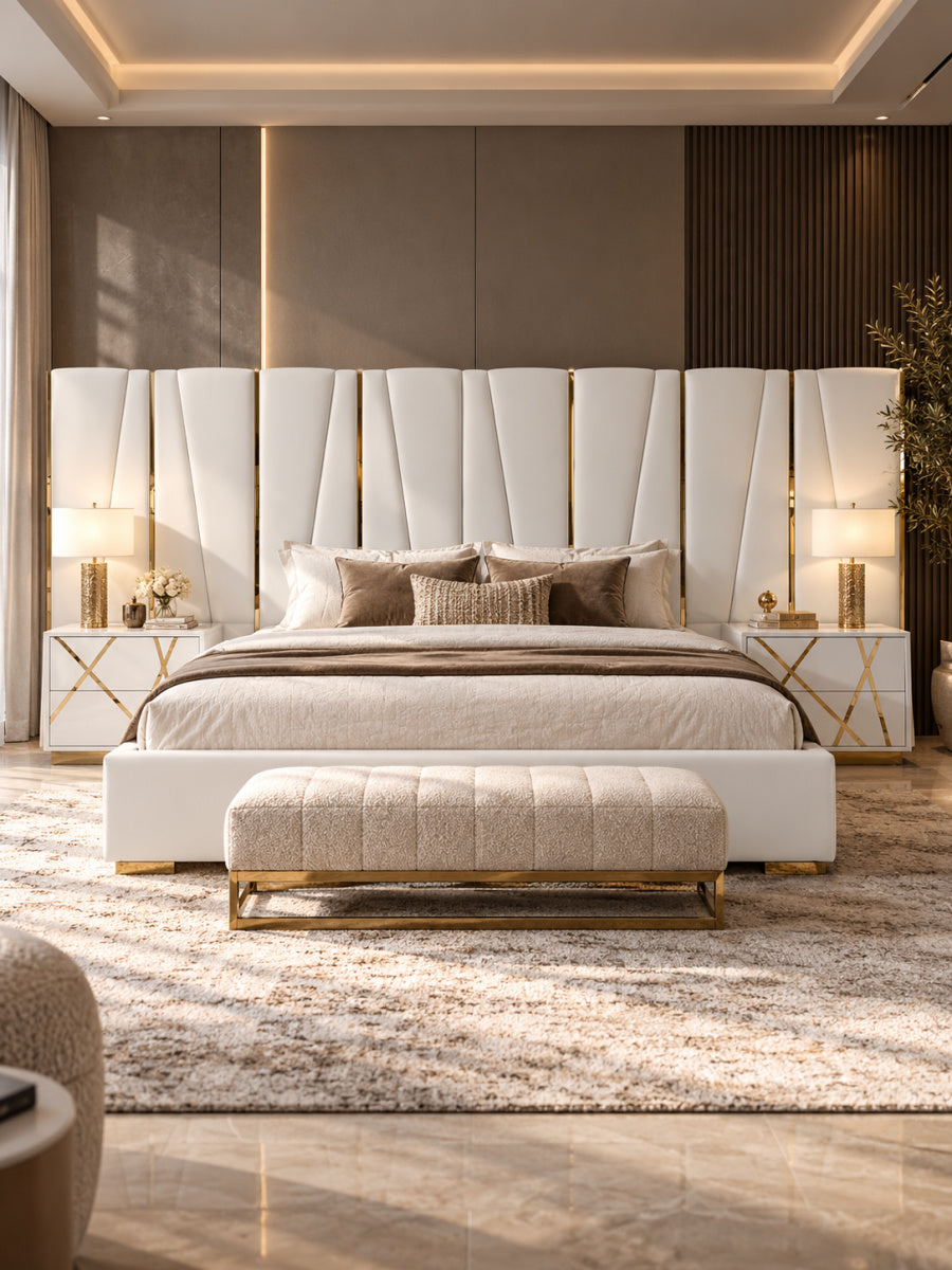 White Bonded Leather Eastern King Bed | OROA Modern Nixa