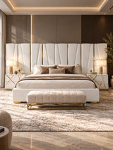 White Bonded Leather Eastern King Bed | OROA Modern Nixa