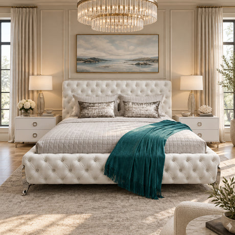 Modern European furniture - White Tufted Leather Bed - www.oroa.com
