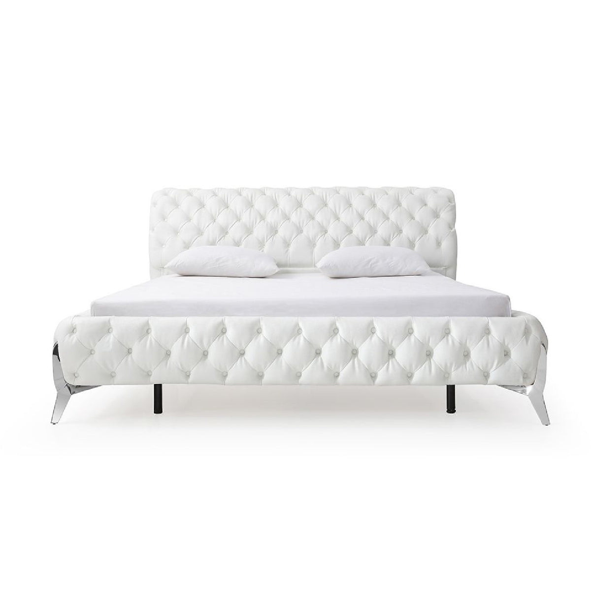 Modern European furniture - White Tufted Leather Bed - www.oroa.com