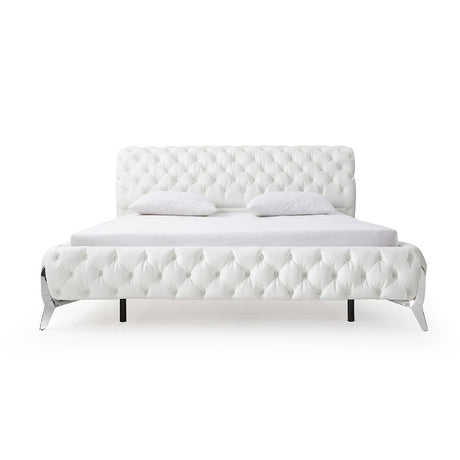Modern European furniture - White Tufted Leather Bed - www.oroa.com