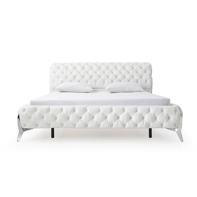 Modern European furniture - White Tufted Leather Bed - www.oroa.com