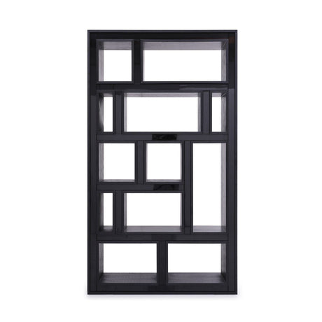 Black Glass Staggered Bookshelf – Suffolk – angled view