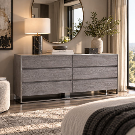 Gray Elm 6-Drawer Dresser | OROA Modern Arlene