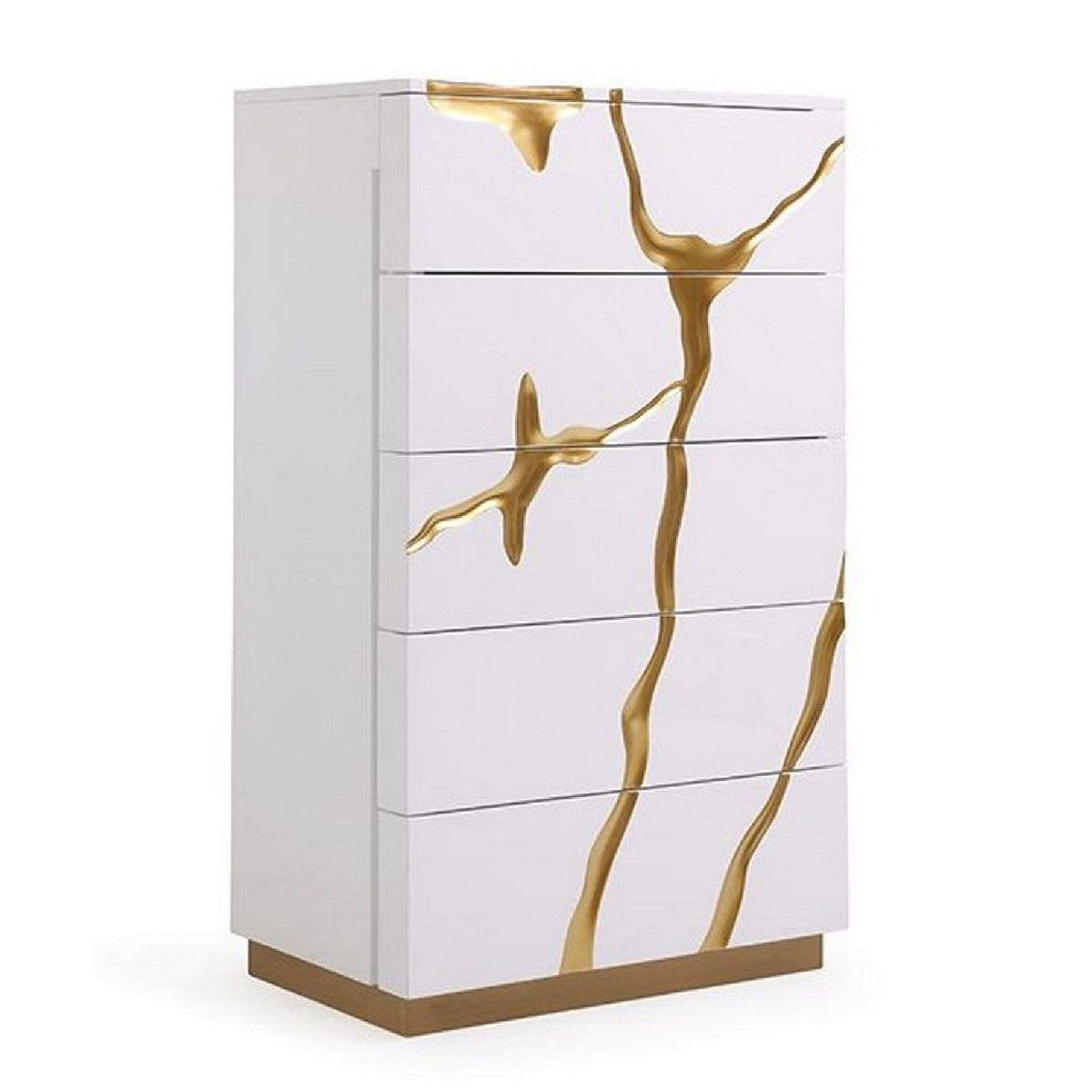 White & Gold 5-Drawer Chest | OROA Modern Aspen
