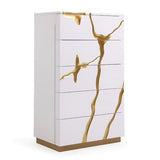 White & Gold 5-Drawer Chest | OROA Modern Aspen