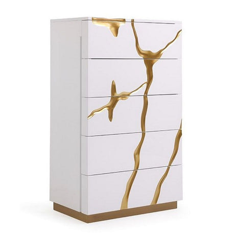 White & Gold 5-Drawer Chest | OROA Modern Aspen
