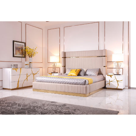 White & Gold 5-Drawer Chest | OROA Modern Aspen