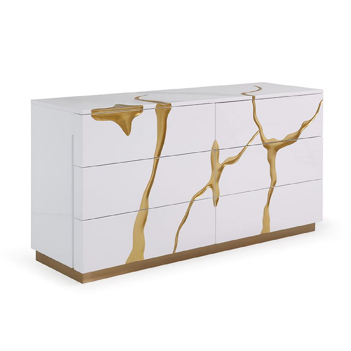 White & Gold 6-Drawer Dresser | OROA Modern Aspen