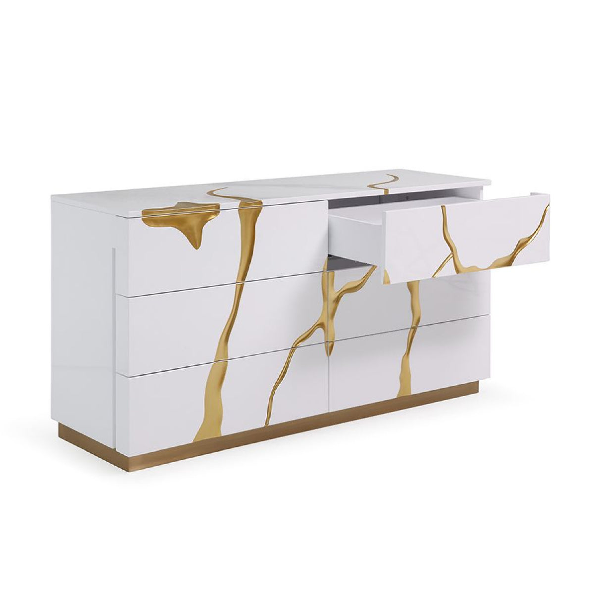 White & Gold 6-Drawer Dresser | OROA Modern Aspen