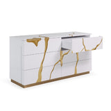 White & Gold 6-Drawer Dresser | OROA Modern Aspen