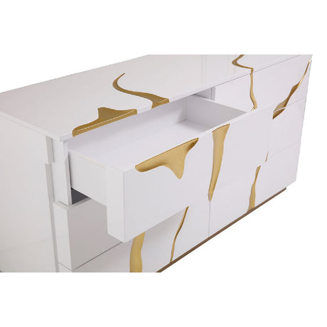 White & Gold 6-Drawer Dresser | OROA Modern Aspen