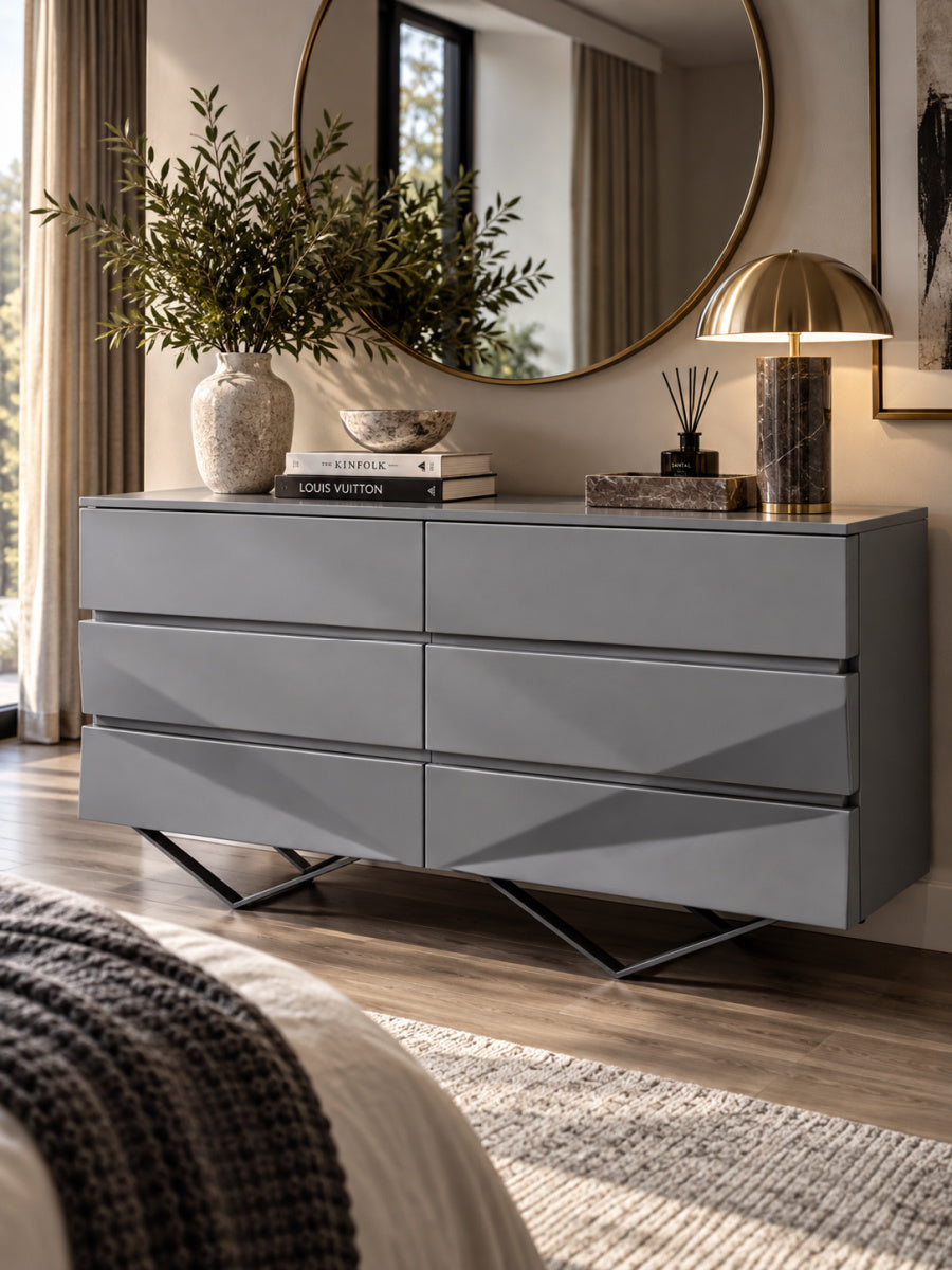 6-Drawer Matte Gray Dresser | OROA Modern Duke