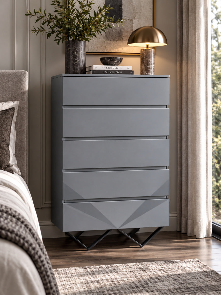 5-Drawer Matte Gray Chest | OROA Modern Duke