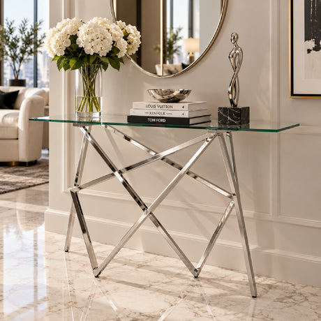 Glass & Stainless Steel Console Table | OROA Modern Hawkins