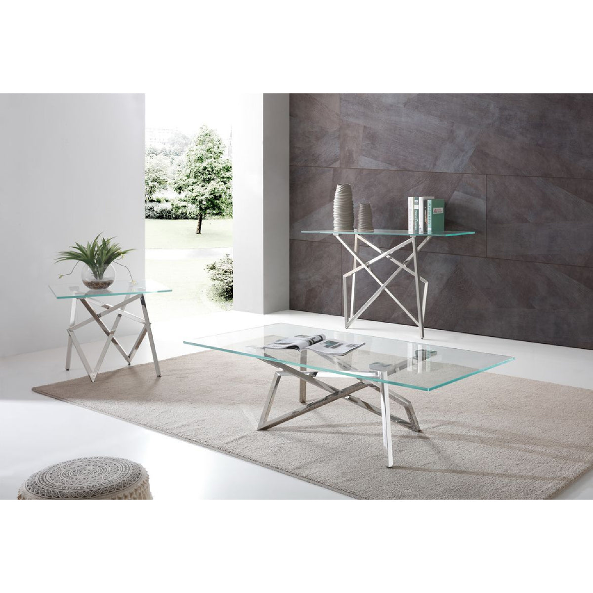 Glass & Stainless Steel Console Table | OROA Modern Hawkins