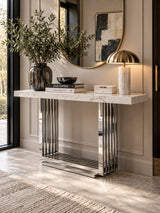 White Marble & Stainless Steel Console Table | OROA Modern Kingsley