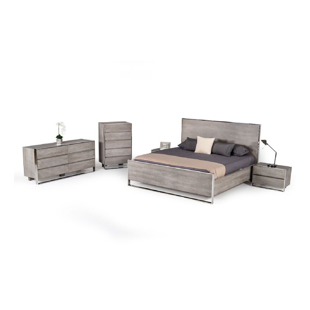 Gray Elm 4-Drawer Nightstand | OROA Modern Arlene