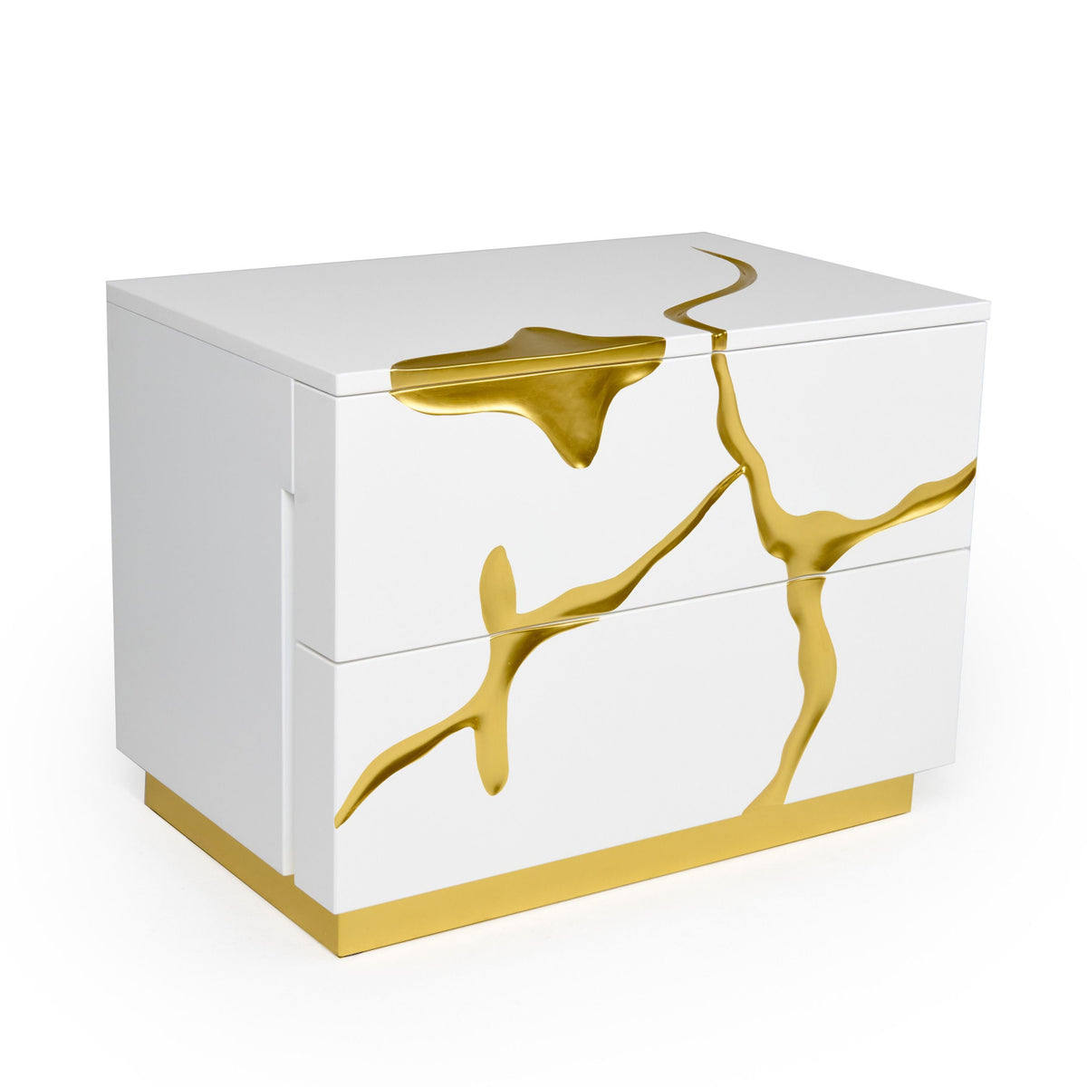 White & Gold 2-Drawer Nightstand | OROA Modern Aspen
