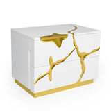White & Gold 2-Drawer Nightstand | OROA Modern Aspen