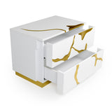 White & Gold 2-Drawer Nightstand | OROA Modern Aspen
