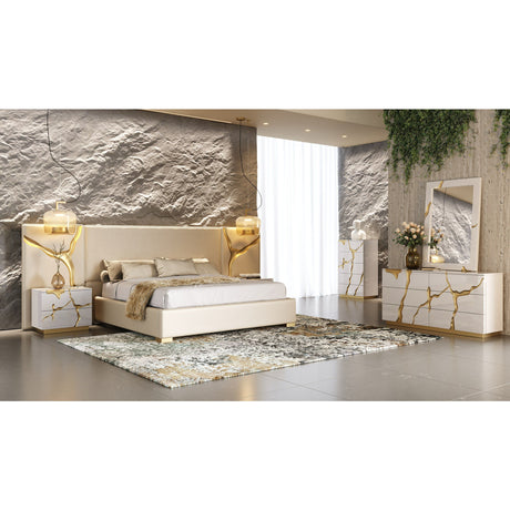 White & Gold 2-Drawer Nightstand | OROA Modern Aspen